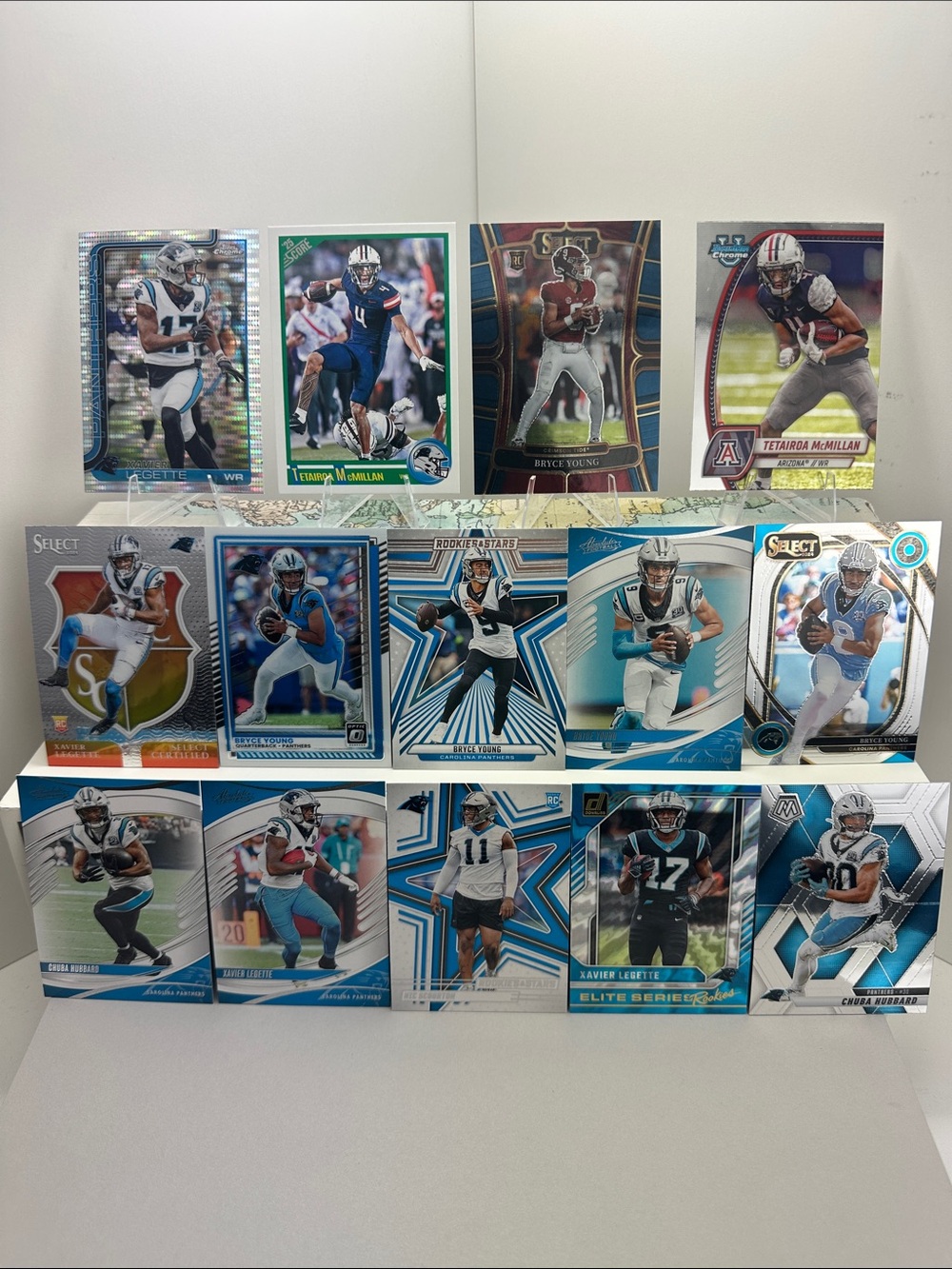 Tetairoa McMillan/ Bryce Young/Xavier Legette Rookie cards in Panthers lot of 14